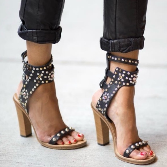 Isabel Marant Elvis Studded Block Heeled Gladiator Strappy Leather Sandals 39 9 - Picture 1 of 16